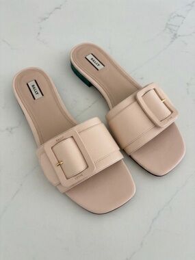 Bally Leather Buckle Flat Slide Sandals Women’s 39.5 Blush Pink Quiet Luxury